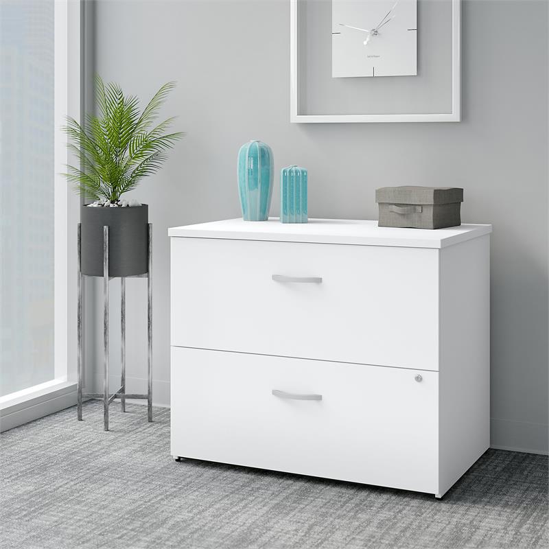 Home Square 2 Drawer Lateral Wood Filing Cabinet Set in Pure White (Set of 2)