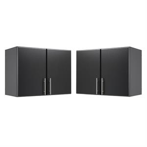 home square 2 piece stackable wood wall cabinet set in black