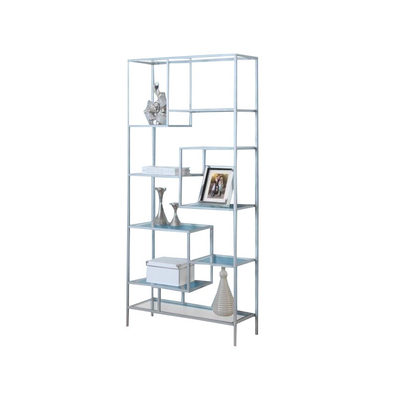 Home Square 2 Piece Modern Metal Bookcase Set in Silver Finish
