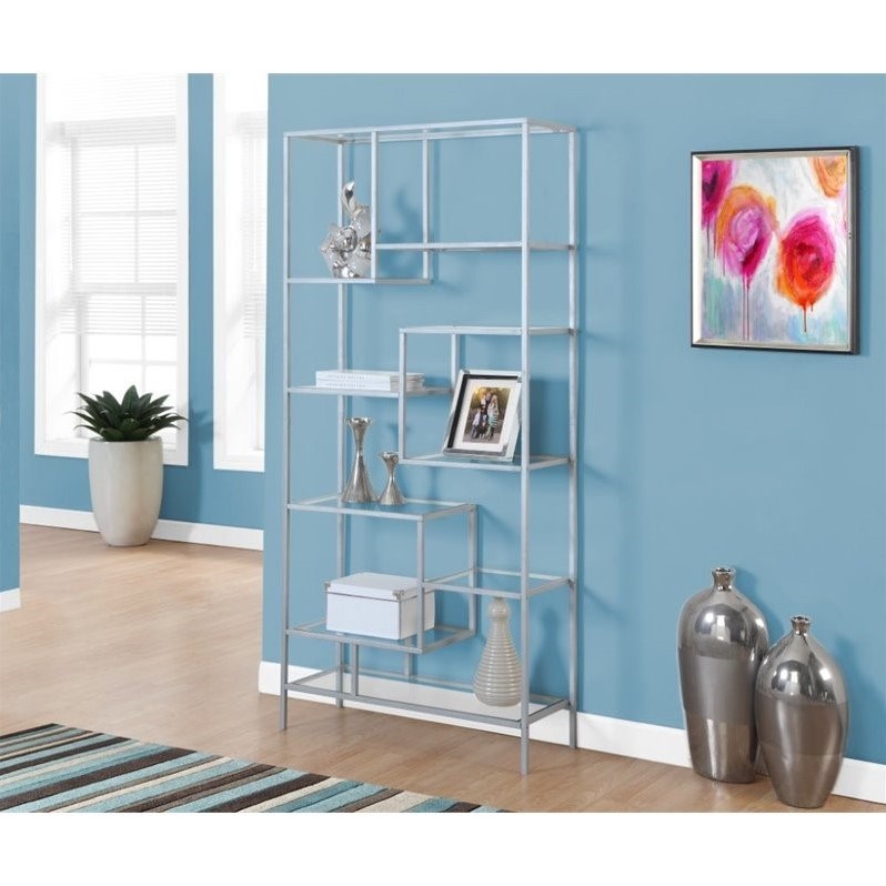 Home Square 2 Piece Modern Metal Bookcase Set in Silver Finish