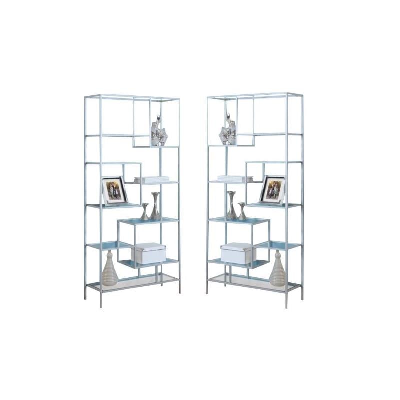 Home Square 2 Piece Modern Metal Bookcase Set in Silver Finish