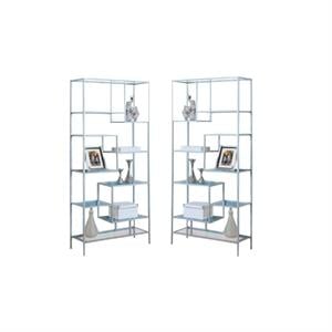 Home Square 2 Piece Modern Metal Bookcase Set in Silver Finish