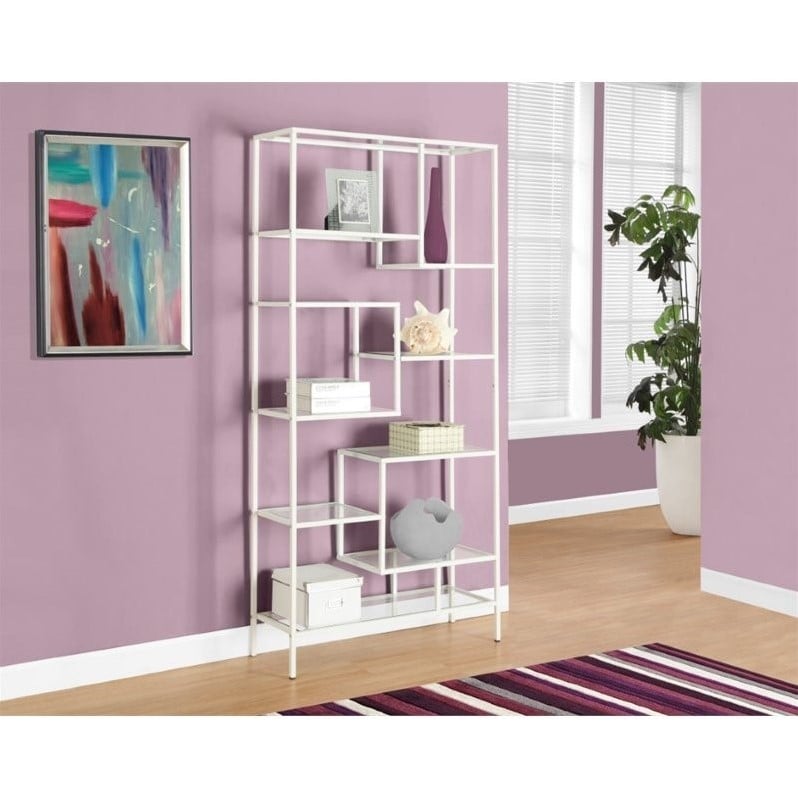Home Square 2 Piece Modern Metal Bookcase Set in White Finish