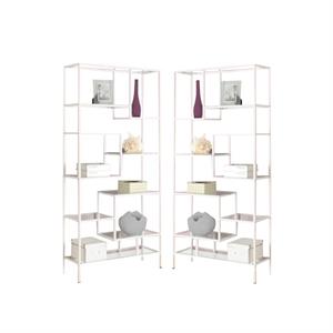Home Square 2 Piece Modern Metal Bookcase Set in White Finish