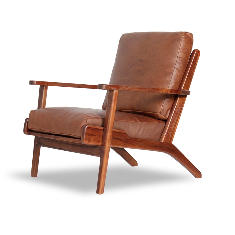 brown leather mid century accent chair