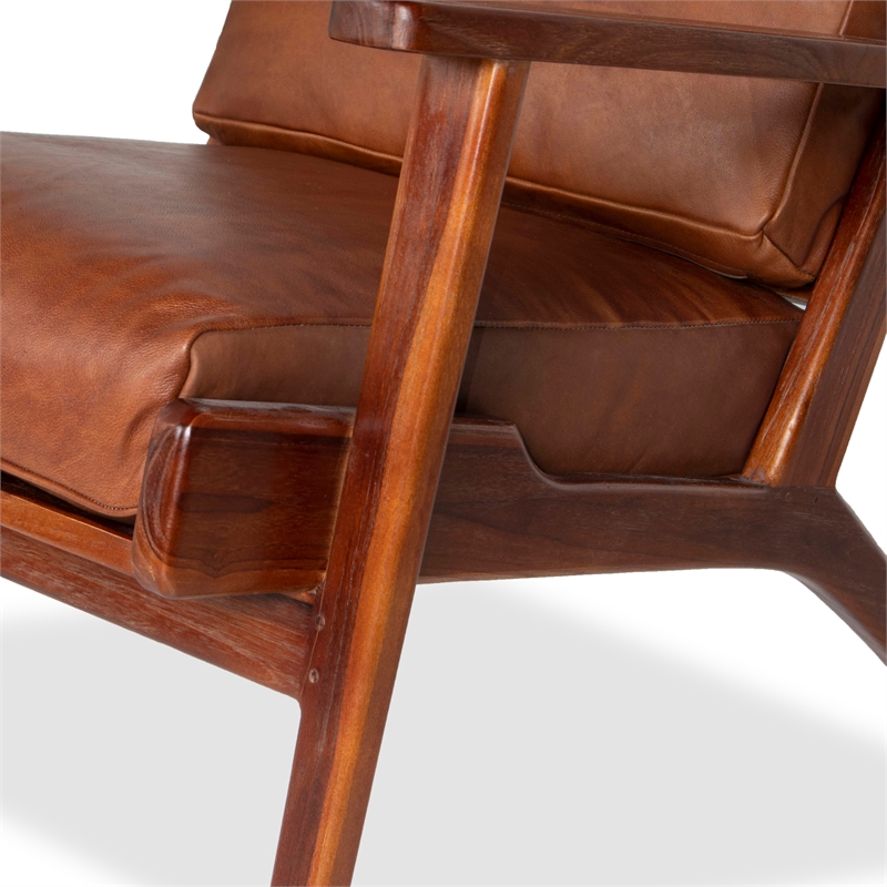 Home Square 2 Piece Mid Century Modern, Brown Leather Accent Chair Set Of 2