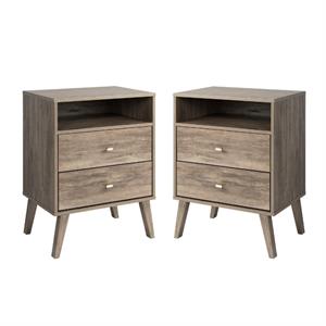 home square mid century modern 2 drawer tall nightstand set in gray (set of 2)