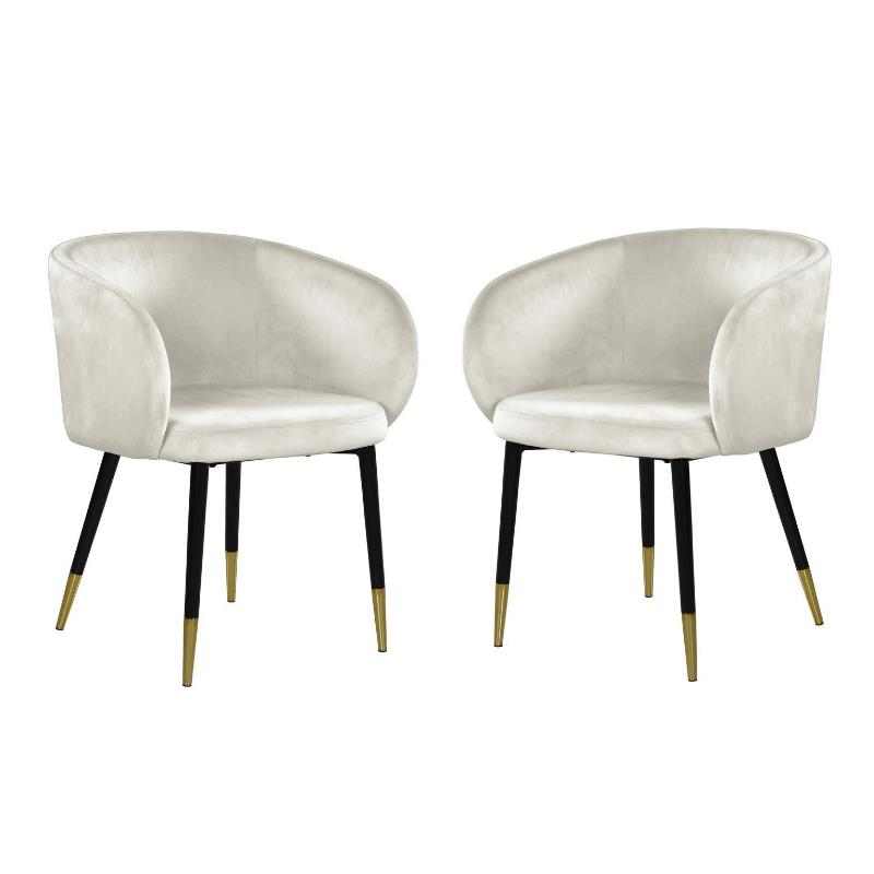 Home Square 2 Piece Upholstery Velvet Dining Chair Set in Cream
