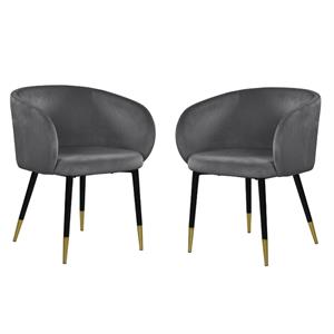 Home Square 2 Piece Upholstery Velvet Dining Chair Set in Gray