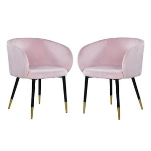 Home Square 2 Piece Upholstery Velvet Dining Chair Set in Pink