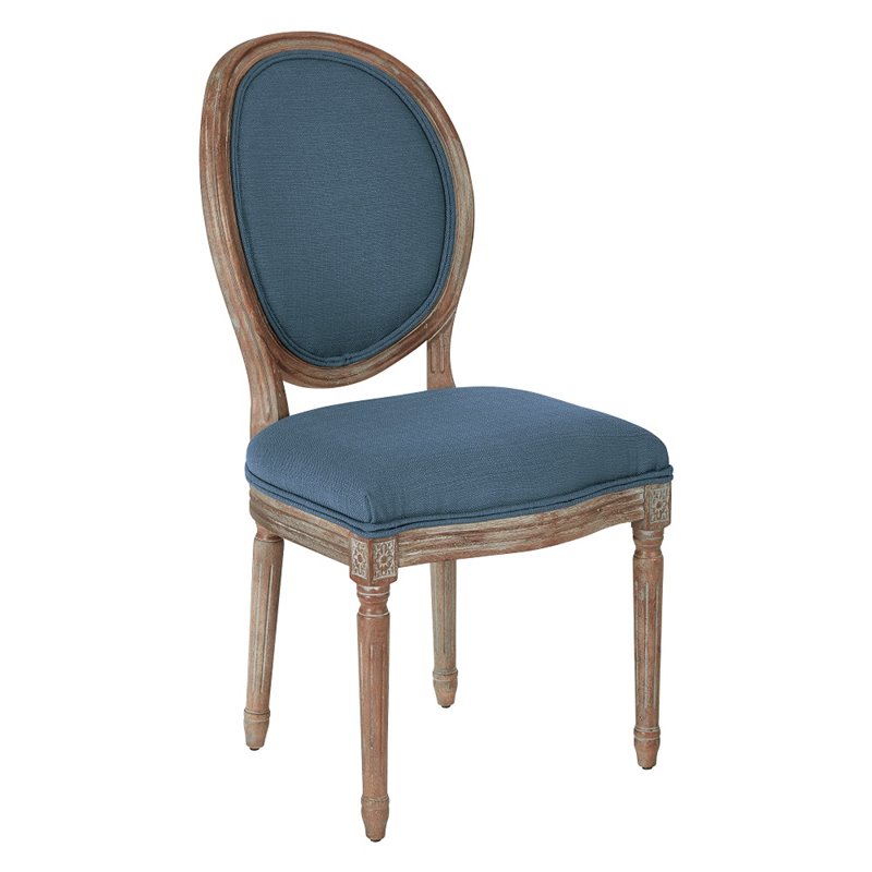 Home Square 2 Piece Brushed Frame Oval Back Fabric Chair Set in Klein Azure Blue