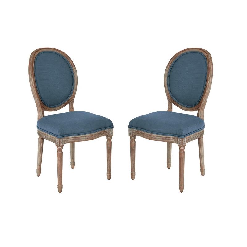 Home Square 2 Piece Brushed Frame Oval Back Fabric Chair Set in Klein Azure Blue