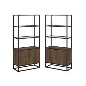 home square 5 shelf bookcase with doors set in rustic brown (set of 2)