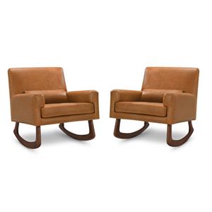 home square 2 piece upholstered faux leather rocker set in tan