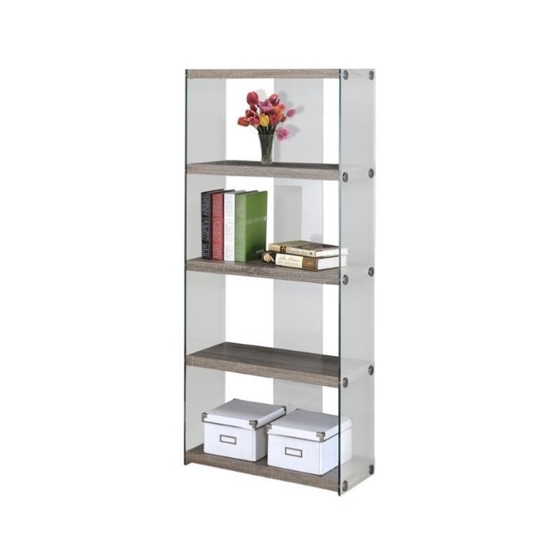 Home Square 2 Piece Bookcase with Tempered Glass Set in Dark Taupe