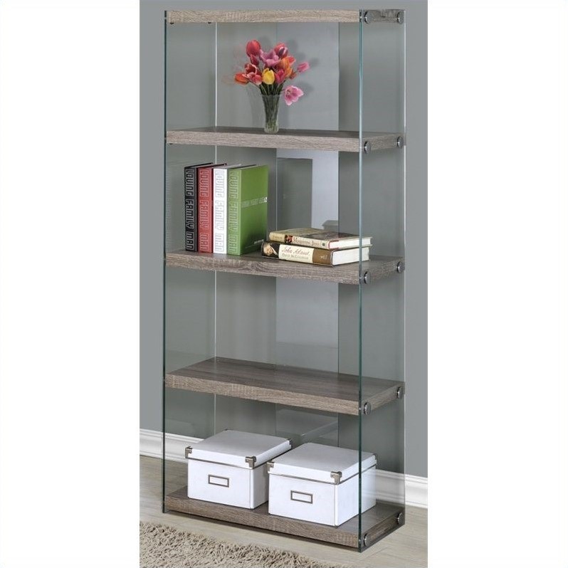 Home Square 2 Piece Bookcase with Tempered Glass Set in Dark Taupe