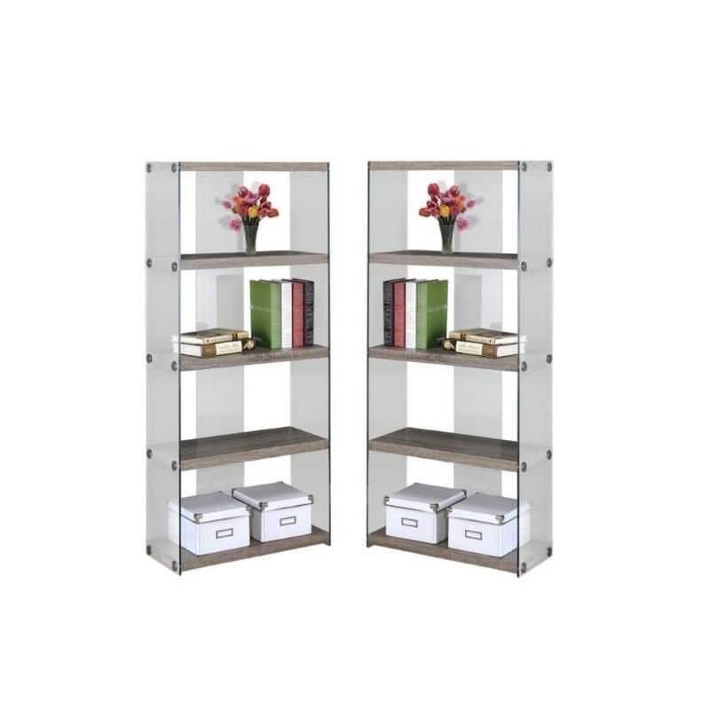 Home Square 2 Piece Bookcase with Tempered Glass Set in Dark Taupe