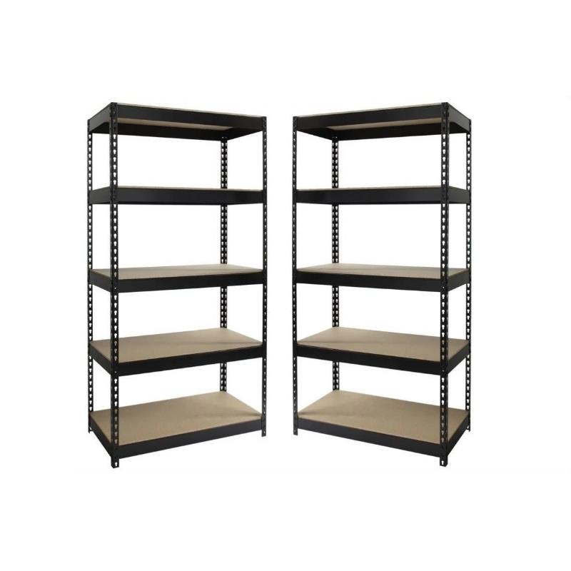 Home Square Steel Shelving 5-Shelf Storage Unit Set in Black (Set of 2)
