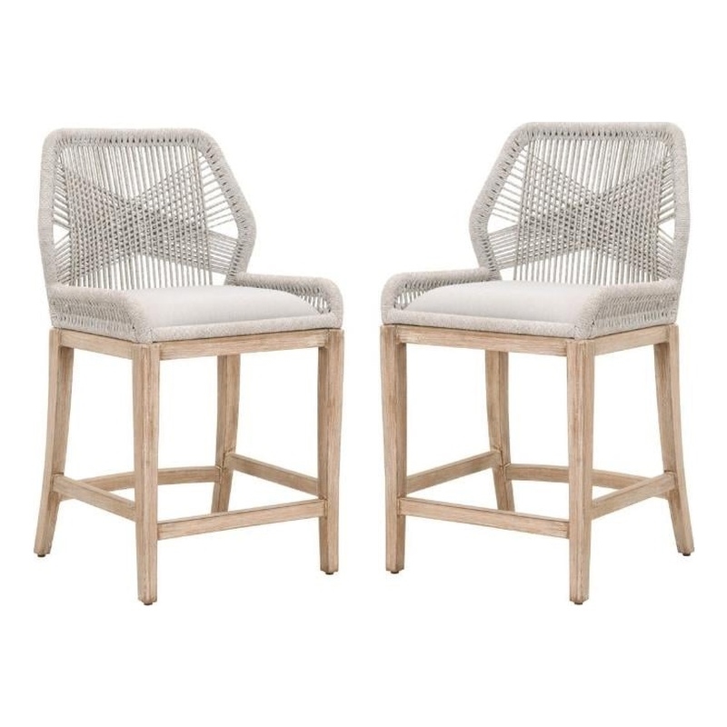 Home Square 2 Piece Upholstered Fabric Counter Stool Set in Taupe and White