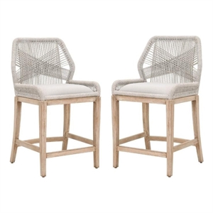 Home Square 2 Piece Upholstered Fabric Counter Stool Set in Taupe and White
