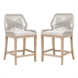 Home Square 2 Piece Upholstered Fabric Counter Stool Set in Taupe and White