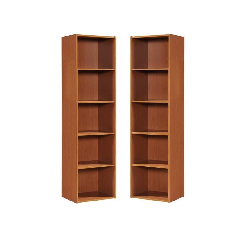 Home Square 5 Shelf Multi-Purpose Wooden Bookcase Set in Cherry (Set of 2)