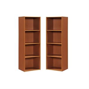 home square 4 shelf multi-purpose wooden bookcase set in cherry (set of 2)