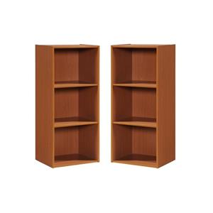 home square 3 shelf multi-purpose wooden bookcase set in cherry (set of 2)