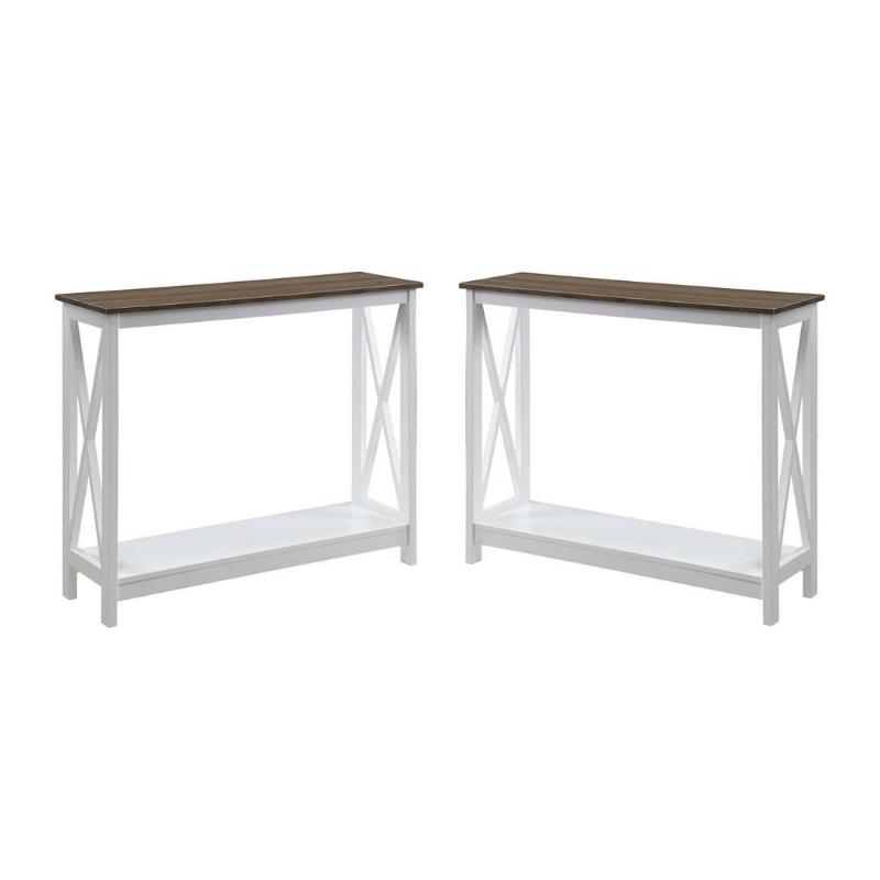 Home Square 2 Piece Farmhouse Driftwood Console Table Set in White