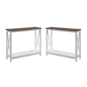 Home Square 2 Piece Farmhouse Driftwood Console Table Set in White