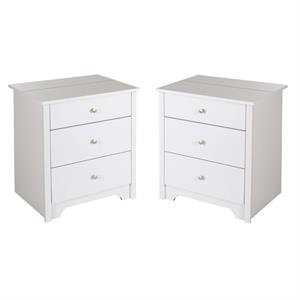 home square 3 drawer wood nightstand set in pure white (set of 2)