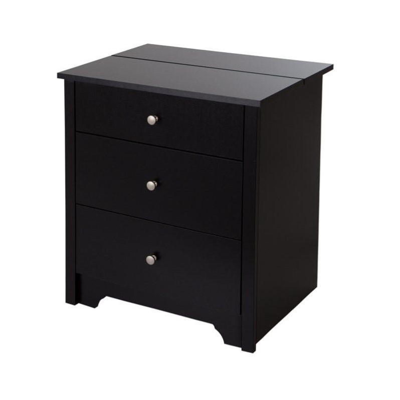 Home Square 3 Drawer Wood Nightstand Set in Pure Black (Set of 2)