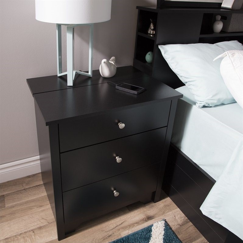 Home Square 3 Drawer Wood Nightstand Set in Pure Black (Set of 2)