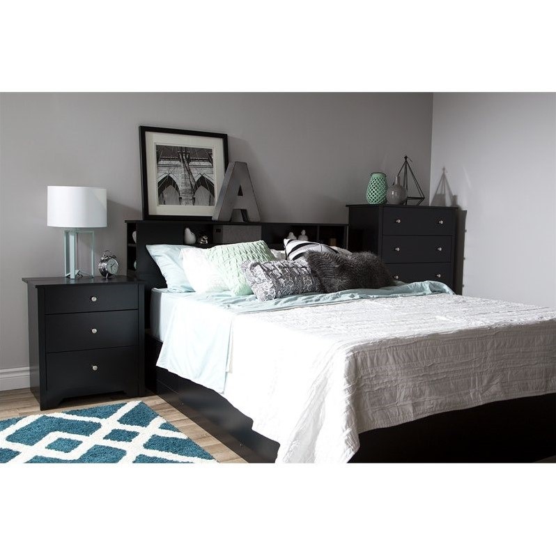 Home Square 3 Drawer Wood Nightstand Set in Pure Black (Set of 2)