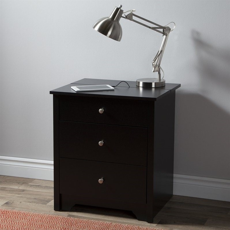 Home Square 3 Drawer Wood Nightstand Set in Pure Black (Set of 2)