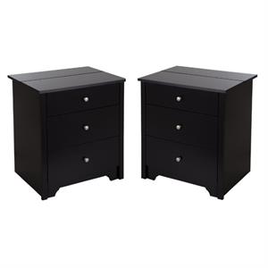 home square 3 drawer wood nightstand set in pure black (set of 2)