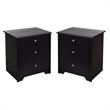 Home Square 3 Drawer Wood Nightstand Set in Pure Black (Set of 2)