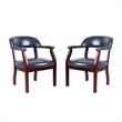 Home Square 2 Piece Upholstered Leather Captains Chair Set in Blue and Mahogany