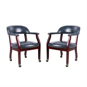home square 2 piece casters captains chair set in blue and mahogany