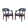 Home Square 2 Piece Casters Captains Chair Set in Blue and Mahogany