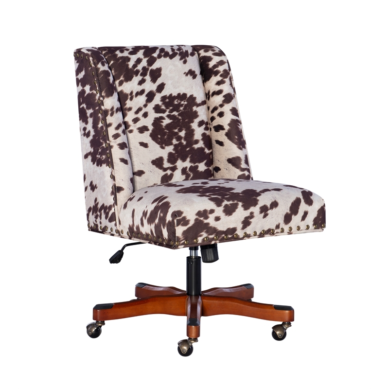 Home Square 2 Piece Upholstered Wood Office Chair Set in Cow Print Brown