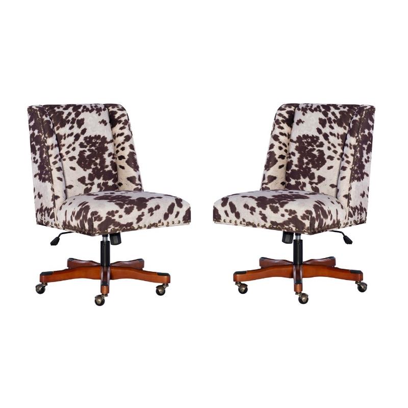 Home Square 2 Piece Upholstered Wood Office Chair Set in Cow Print Brown