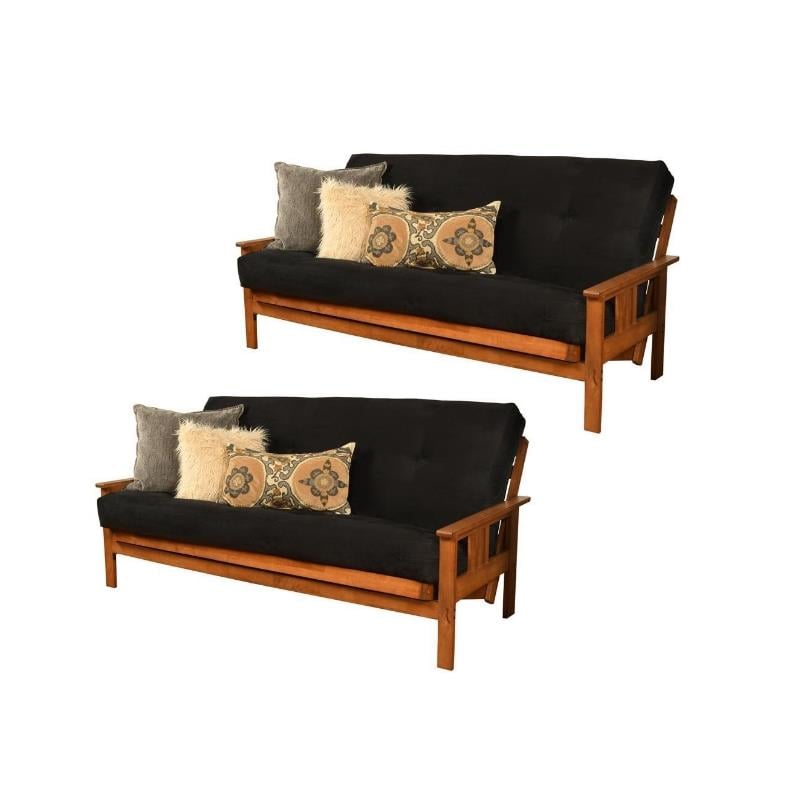 Home Square 2 Piece Traditional Suede Fabric Futon Mattress Set in Black