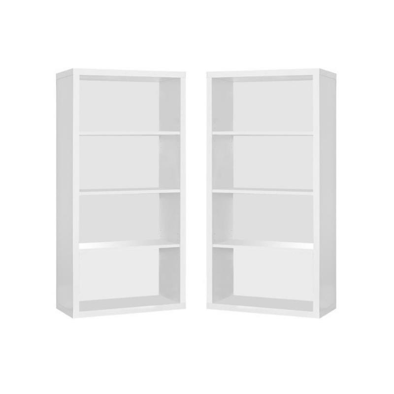 Home Square 4 Adjustable Shelves Wood Bookcase Set in White (Set of 2)