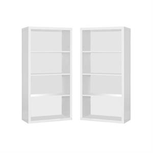 Home Square 4 Adjustable Shelves Wood Bookcase Set in White (Set of 2)