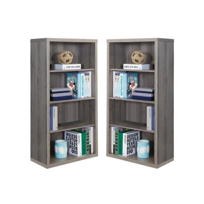 Home Square 4 Adjustable Shelves Wood Bookcase Set in Dark Taupe (Set of 2)