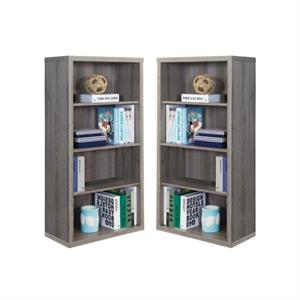 home square 4 adjustable shelves wood bookcase set in dark taupe (set of 2)