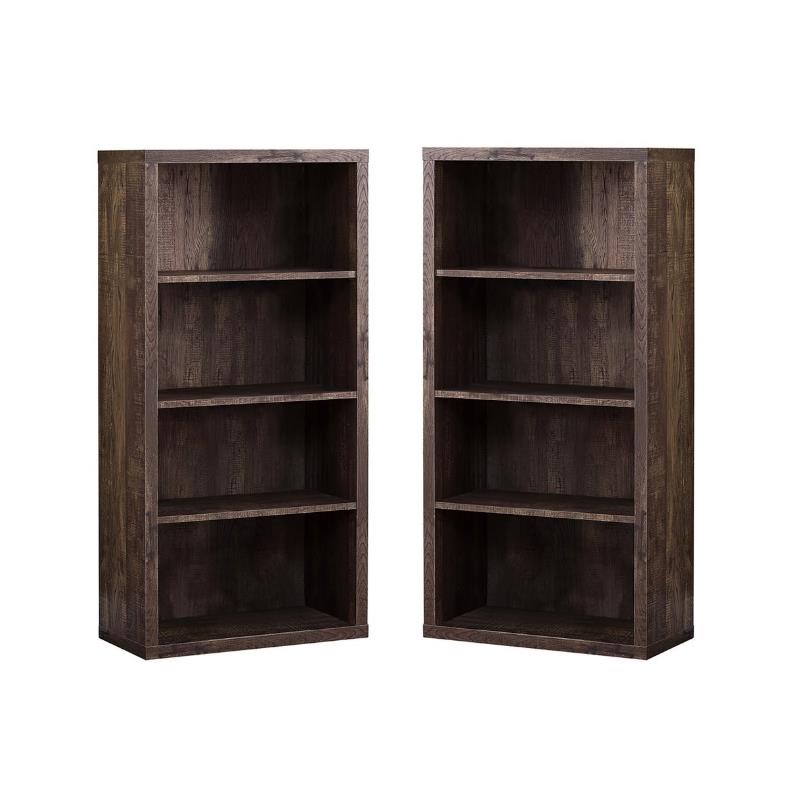 Home Square 4 Adjustable Shelves Wood Bookcase Set in Brown (Set of 2)
