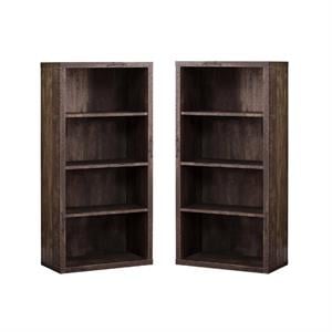 Home Square 4 Adjustable Shelves Wood Bookcase Set in Brown (Set of 2)