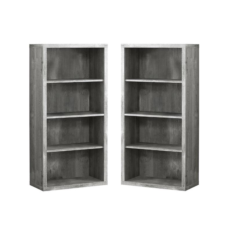 Home Square 4 Adjustable Shelves Wood Bookcase Set in Gray (Set of 2)